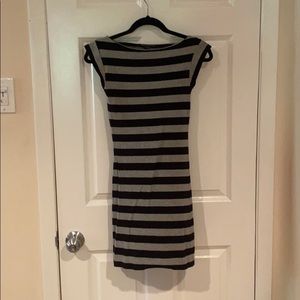 French Connection Black/Gray Striped Dress